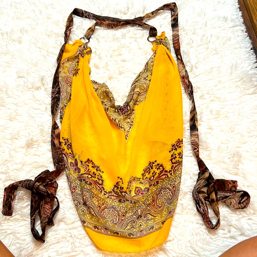 Yellow printed scarf blouse